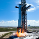 The static fire test of Booster 7, in which one of the rocket’s 33 Raptor engines was ignited.